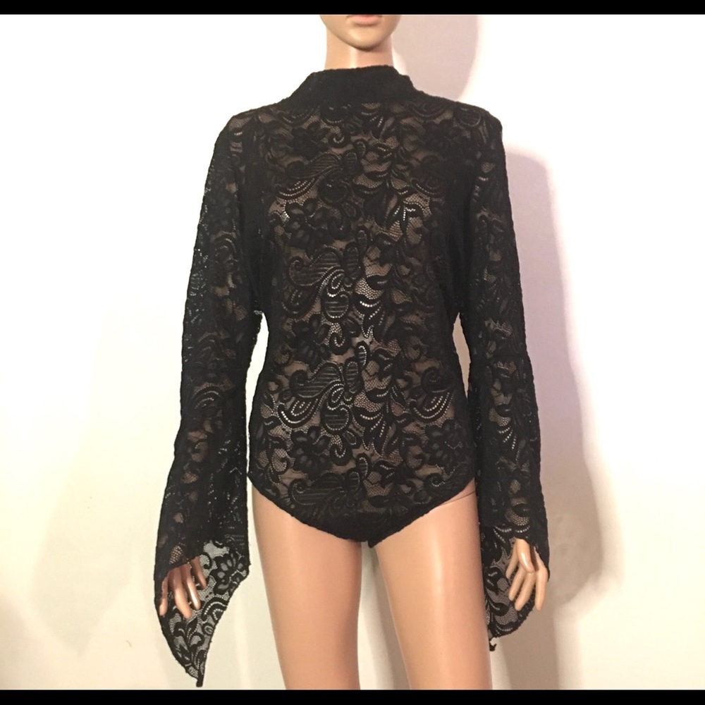 Black Long Sleeve Lace Bodysuit